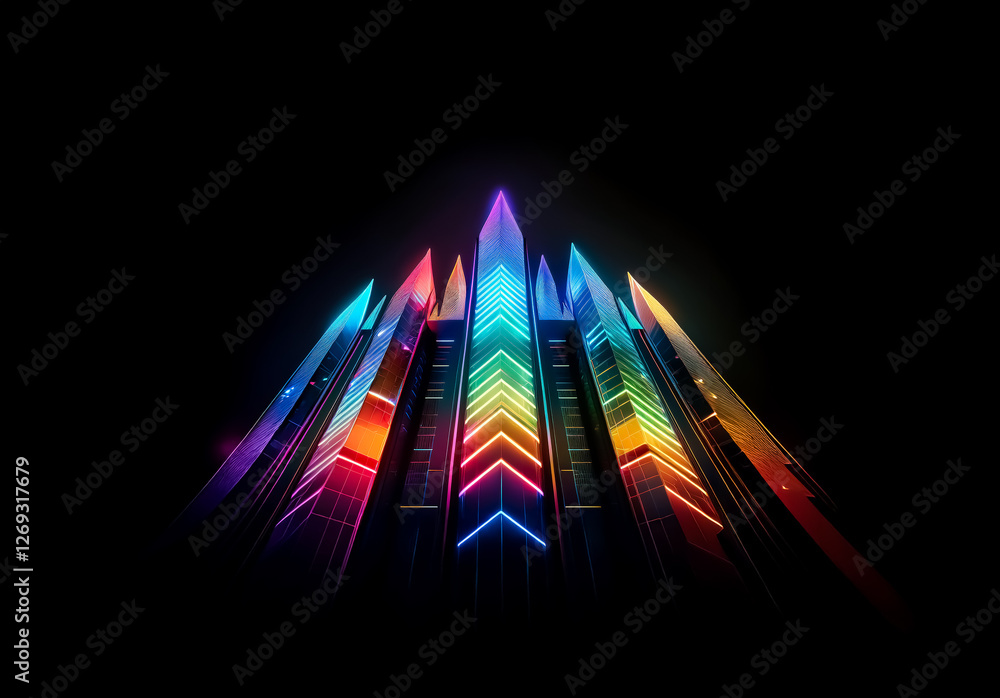 Fototapete vibrant arrows ascend against a dark background, radiating a neon glow. a dynamic and futuristic abs