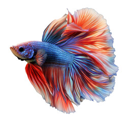 Colorful betta fish swimming elegantly beautiful ,Colorful tropical fish swim against a transparent background