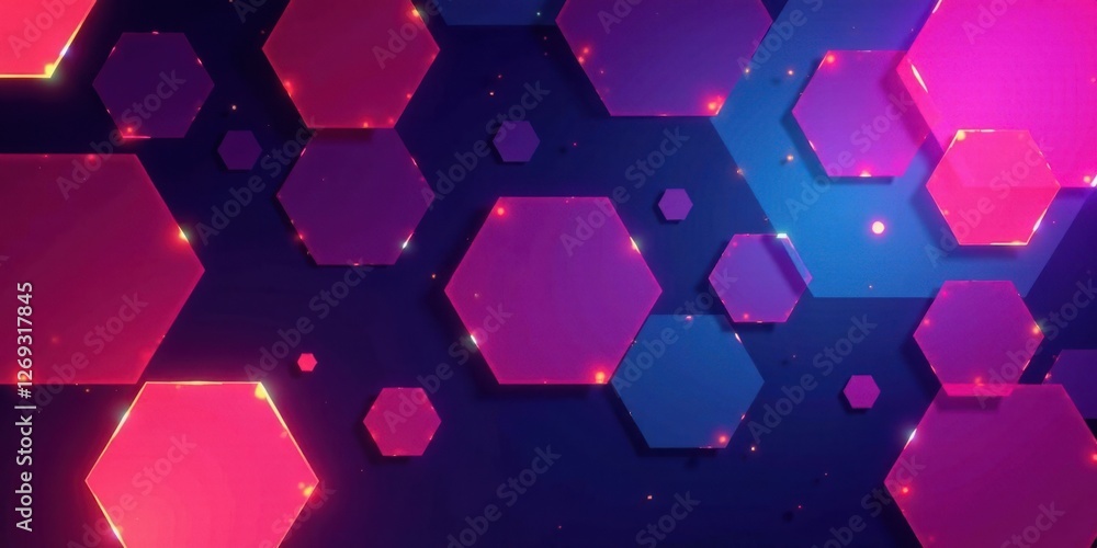 Poster Abstract Hexagon Pattern with Glowing Edges and Vivid Color Scheme