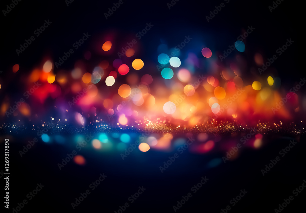 Poster vibrant bokeh lights create a soft, dreamy effect against a dark backdrop. colorful orbs of light bl