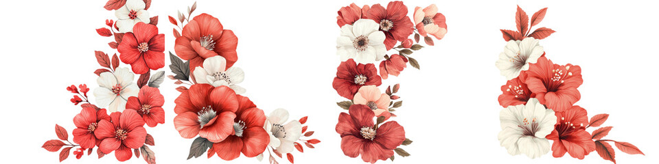 Vibrant Red and White Floral Patterns for Romantic Backgrounds and Designs  Beautiful blooming flowers with delicate petals in various arrangements and compositions perfect for creating elegant