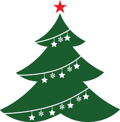 Christmas trees with decorations icon set, Christmas and New Year concept, spruce trees with star and garland sign, Christmas ball icon and gift icon with vector file