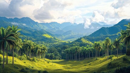 Obraz premium A Serene Cocora Valley landscape misty mountains lush greenery