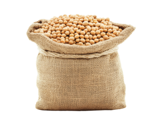 Soy italic burlap sack full of soy beans isolated on transparent background