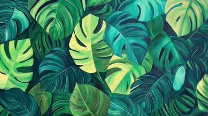 Abstract illustration of green coloured leaves, spring background illustration.