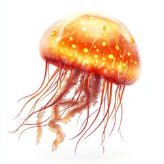 Vibrant Orange Jellyfish Underwater Ocean Life Stock Photo Illustration
