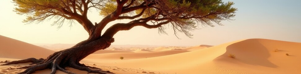 Desert tree branches stretch towards the dunes, branches, arabian