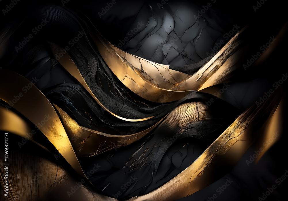 Fototapete abstract golden ribbons gracefully flow across a textured dark background. luxurious and elegant des