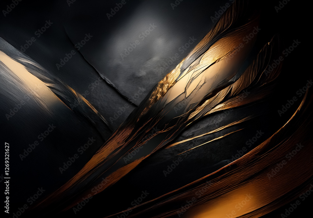 Aufkleber elegant dark backdrop with flowing golden lines. abstract textured design in black and gold tones, c