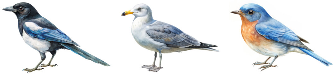 Detailed bird illustrations, vibrant colors, nature art, wildlife representation, educational purpose, ornithology interest.