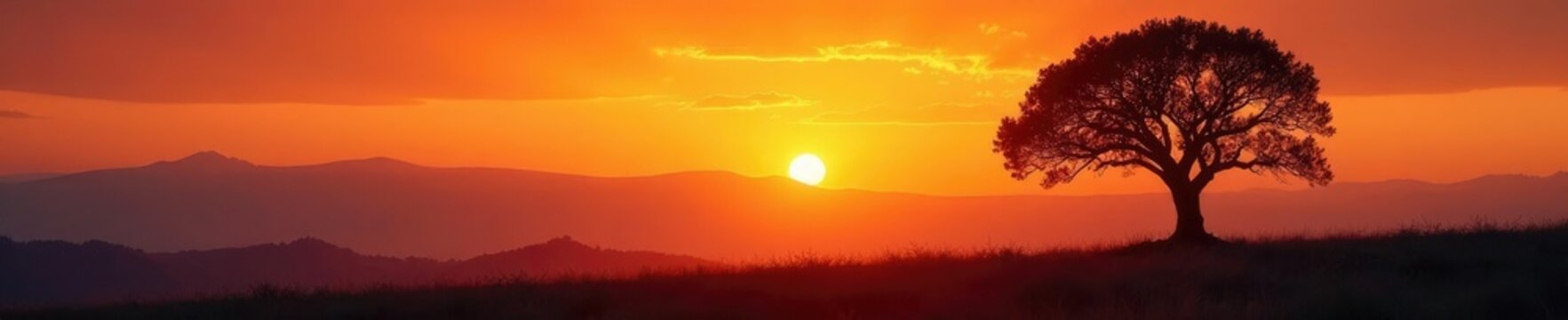 Olivo dorato con foglie amari, silhouetted against a warm orange sky at sunset, Italia, natura