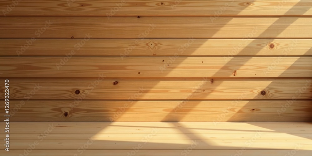Aufkleber sunlight illuminates horizontal wooden planks and floorboards creating a warm and inviting atmospher
