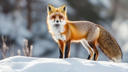 Obraz premium Red fox in snowy winter forest, wildlife photo
