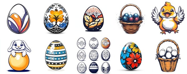 Obraz premium Colorful Egg Basket with Bunny and Chick