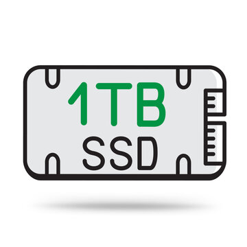 SSD 1TB memory outline icon with shadow on white background