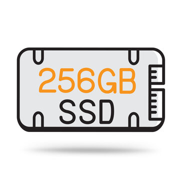SSD 256GB memory outline icon with shadow on white background