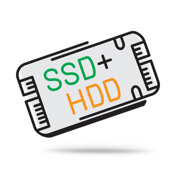 SSD HDD memory outline icon with shadow on white background