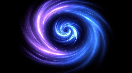 Swirling Cosmic Vortex in Blue and Purple Hues Against a Black Background
