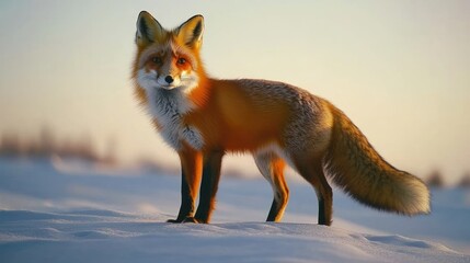 Fototapeta premium Red Fox in Snowy Landscape at Sunrise