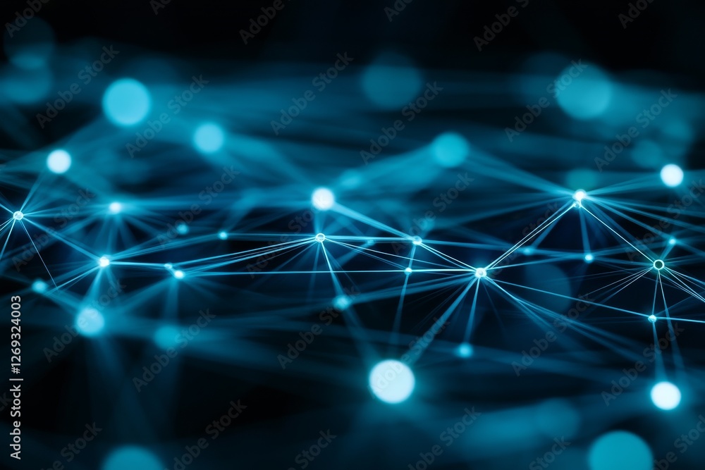 Poster abstract blue network connections with light dots and lines
