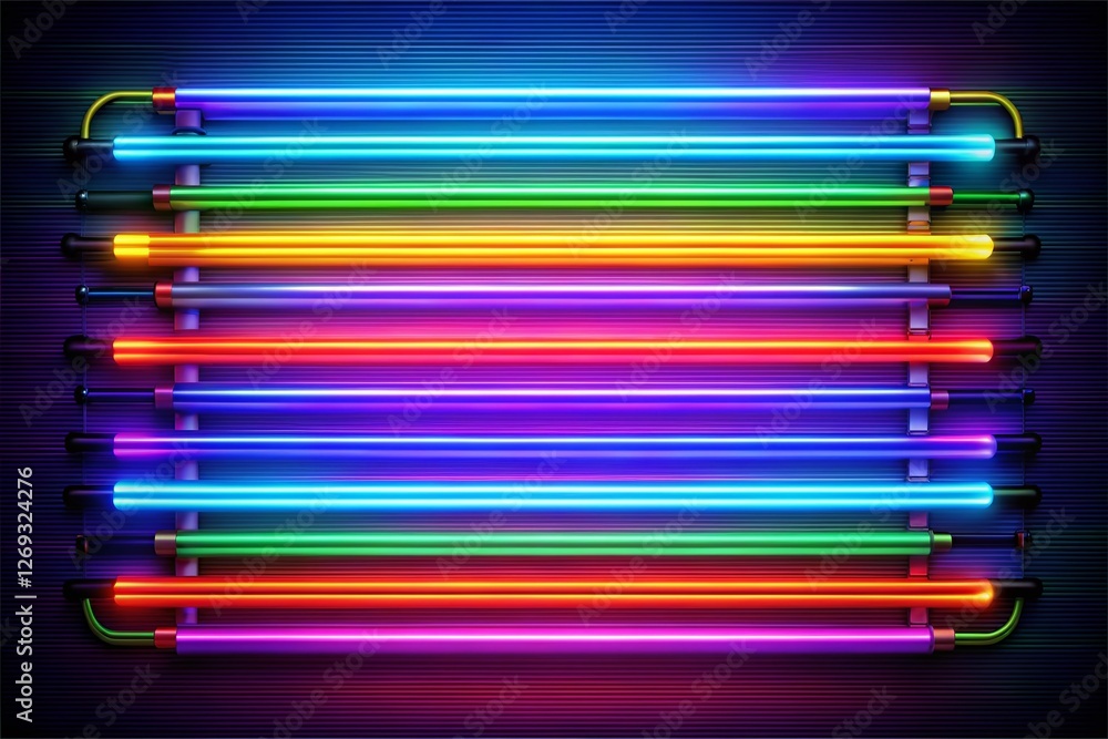 Wall mural Vibrant Neon Light Lines Set: Colorful Glowing Tubes on Dark Background