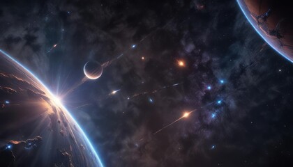 Stellar Background with Constellations and Planets Seamless , dark blue, constellations