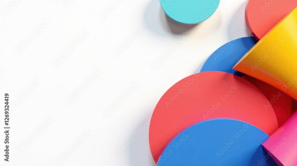 Leinwandbilder abstract colorful shapes on white background a vivid composition of overlapping cylinders and cones