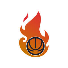 Fire basketball vector icon logo design template