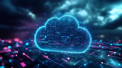 Digital Cloud Computing Network Technology with Abstract Futuristic Data Flow