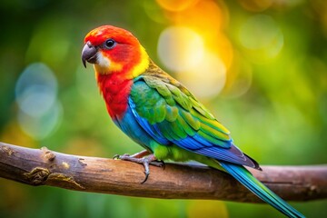 Obraz premium Vibrant Parakeet on Branch - Colorful Bird Stock Photo