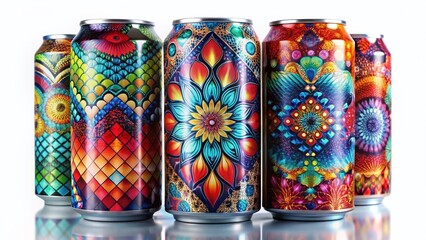 Vibrant Patterned Cans: Modern Artistic Design, Double Exposure Stock Photo