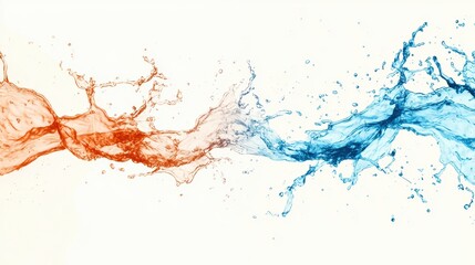Dynamic splash of red and blue water intertwining in mid air, creating vibrant and energetic visual