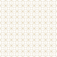 Seamless gold and white floral geometric pattern. Luxury Interlocking circles and squares grid tile for backgrounds, textiles, or decorative elements.