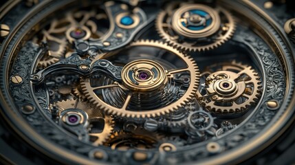 Intricate Gold and Black Watch Mechanism Gears