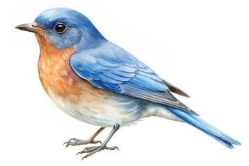 Vibrant blue bird, watercolor style, detailed feathers, nature illustration, wildlife art, decorative print.