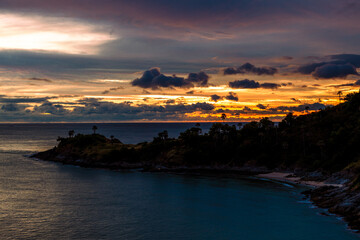 Panoramic nature background (mountains, sea, trees, twilight lights in the sky, waterfront communities), naturally blurred through the wind, seen on tourist spots or scenic spots
