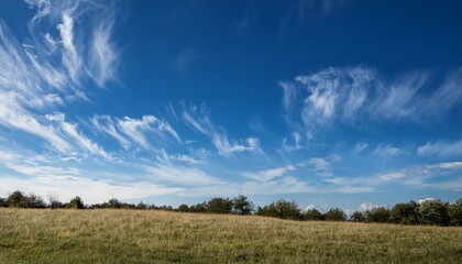 Obraz premium serene blue sky with wispy clouds in a tranquil atmosphere of nature