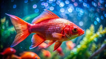 Fototapeta premium Vibrant Red Fish Swimming in Aquarium - Macro Photography Stock Image