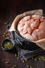 Hot pumpkin bread baked with sesame seeds.