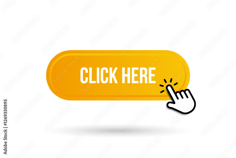 Fototapete Click here web buttons with hand cursor. Set of action button with arrow pointer. Click button. Modern action button mouse click symbol. Computer mouse click cursor or Hand pointer symbol.