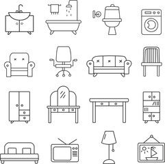 Set of furniture icons line art vector illustration 