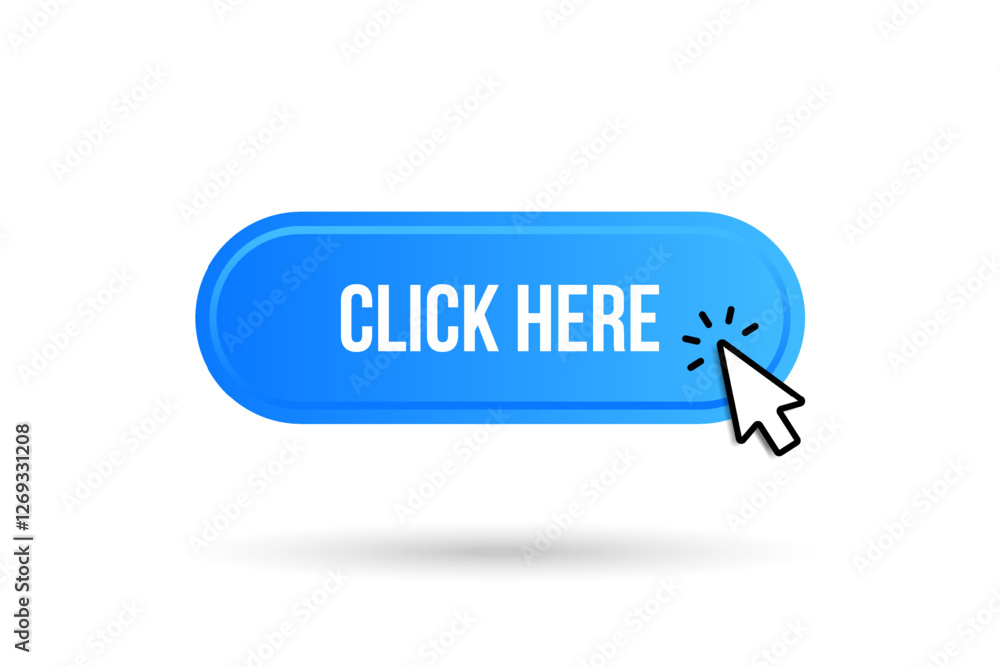 Fototapete Click here web buttons with hand cursor. Set of action button with arrow pointer. Click button. Modern action button mouse click symbol. Computer mouse click cursor or Hand pointer symbol.