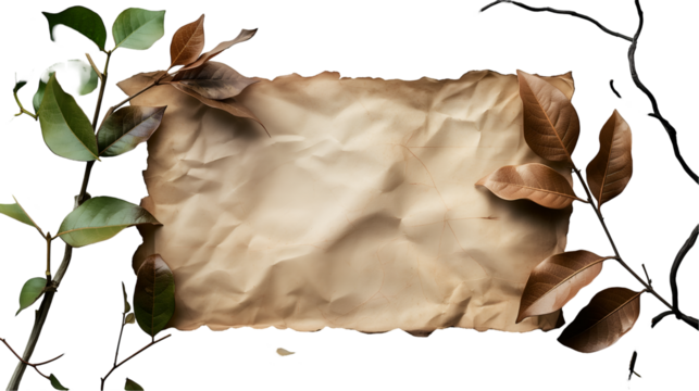 Vintage Brown Paper Autumn Leaves Texture, Fall Plant Decor for Background Design, isolated on transparent background.