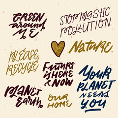 Zero waste life quote.Environmental protection. Minimalism. Trendy hand drawn cute lettering in simple style. Vector.