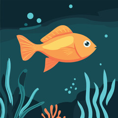 Naklejka premium A vibrant 2D vector of a fish swimming in a colorful coral reef.