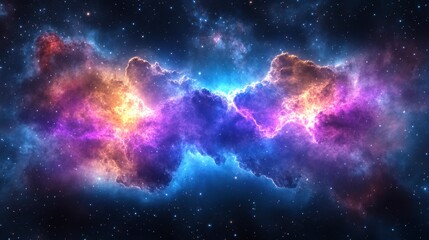 Fototapeta premium Vibrant Nebula Cloud with Blue and Purple Hues in Starry Cosmic Space Scene