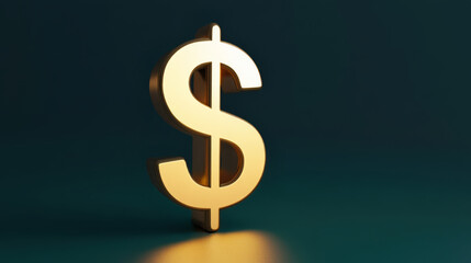 Obraz premium Golden Dollar Symbol: A close-up shot of a gleaming golden dollar sign, standing out against a sleek dark blue background. Its reflective surface captures the ambient light, suggesting value, wealth.