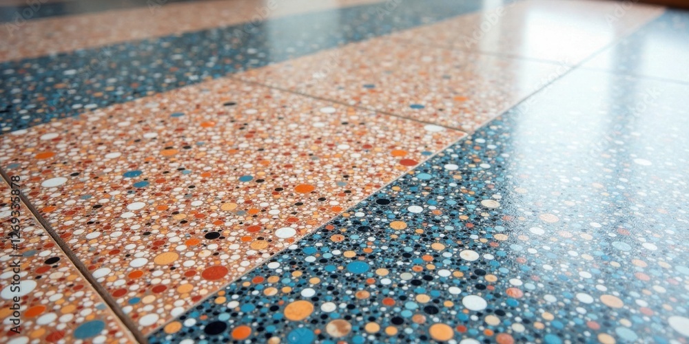 Poster A Colorful Terrazzo Tile Floor with a Diagonal Pattern Featuring Warm and Cool Tones