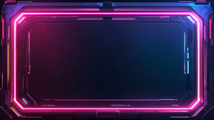 ダークな背景に輝くピンクとブルーのネオンが際立つSFフレーム。generative ai