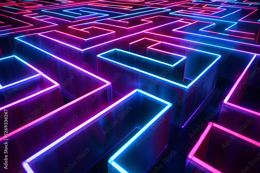 Poster neon maze: abstract luminous labyrinth background